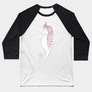 Pastel Rainbow Unicorn Seahorse with Stars, Pearls and Hearts Baseball T-Shirt